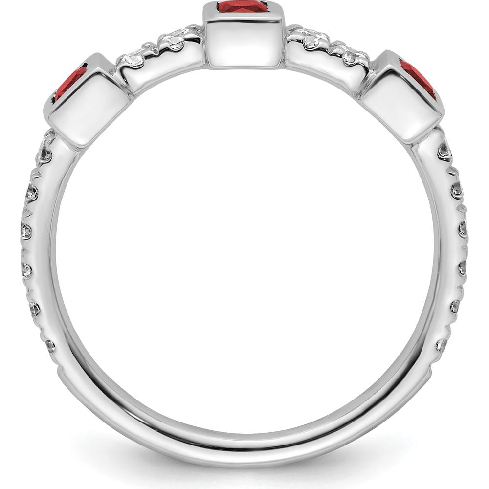 14K White Gold Band with Bezel-Set Rubies and Round Diamonds - 0.74 Carat Total Gemstone Weight by 0