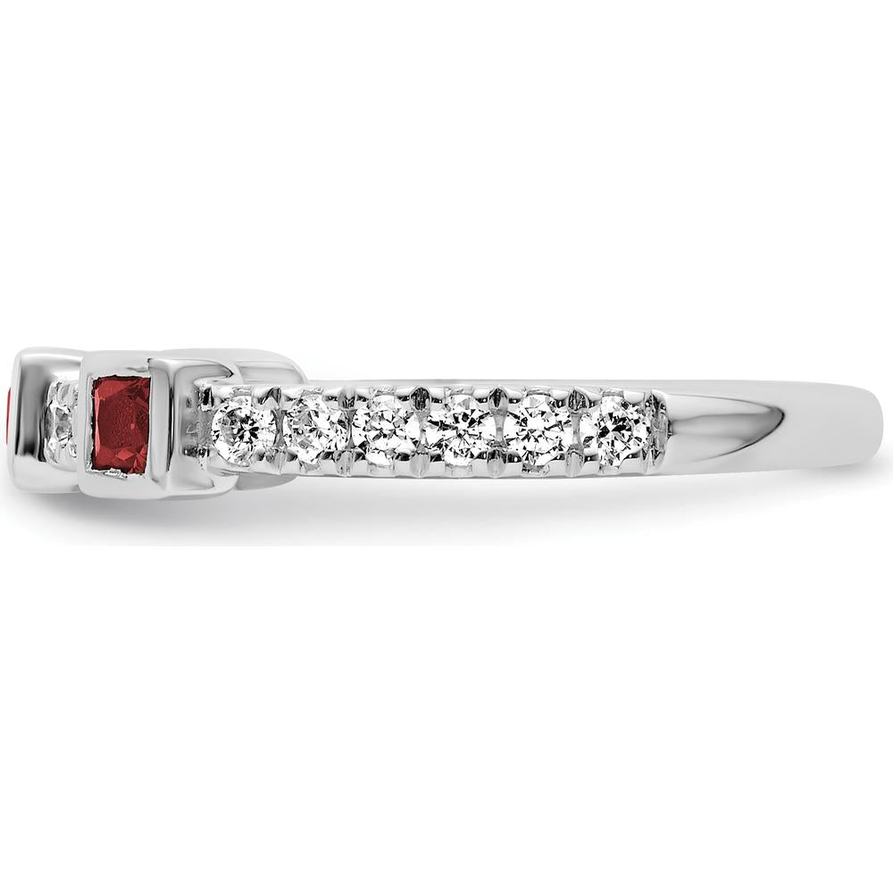 14K White Gold Band with Bezel-Set Rubies and Round Diamonds - 0.74 Carat Total Gemstone Weight by 0