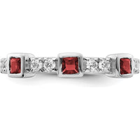 14K White Gold Band with Bezel-Set Rubies and Round Diamonds - 0.74 Carat Total Gemstone Weight by 0