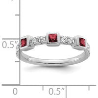 14K White Gold Band with Bezel-Set Rubies and Round Diamonds - 0.74 Carat Total Gemstone Weight by 0