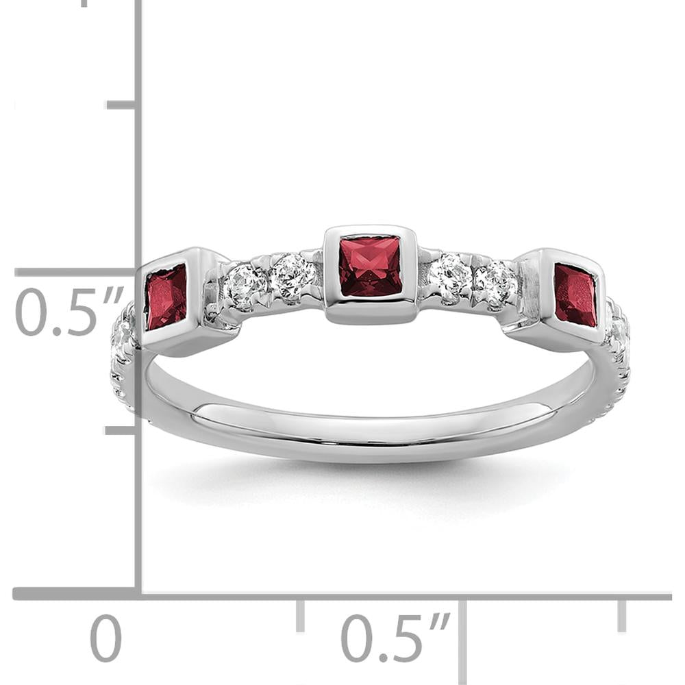 14K White Gold Band with Bezel-Set Rubies and Round Diamonds - 0.74 Carat Total Gemstone Weight by 0