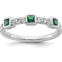 14K White Gold Band with Bezel Set Square Emeralds and Prong Set Round Diamonds by 0