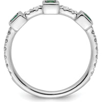 14K White Gold Band with Bezel Set Square Emeralds and Prong Set Round Diamonds by 0
