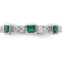 14K White Gold Band with Bezel Set Square Emeralds and Prong Set Round Diamonds by 0