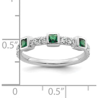 14K White Gold Band with Bezel Set Square Emeralds and Prong Set Round Diamonds by 0