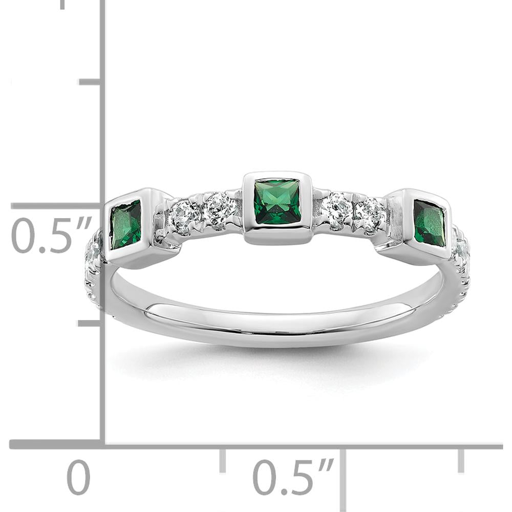 14K White Gold Band with Bezel Set Square Emeralds and Prong Set Round Diamonds by 0