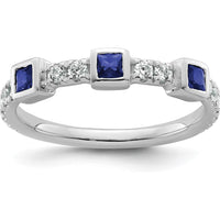 14K White Gold Band with Bezel-Set Square Sapphires and Round Prong-Set Diamonds by 0