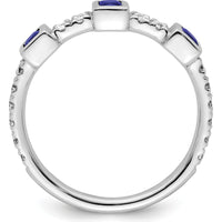 14K White Gold Band with Bezel-Set Square Sapphires and Round Prong-Set Diamonds by 0