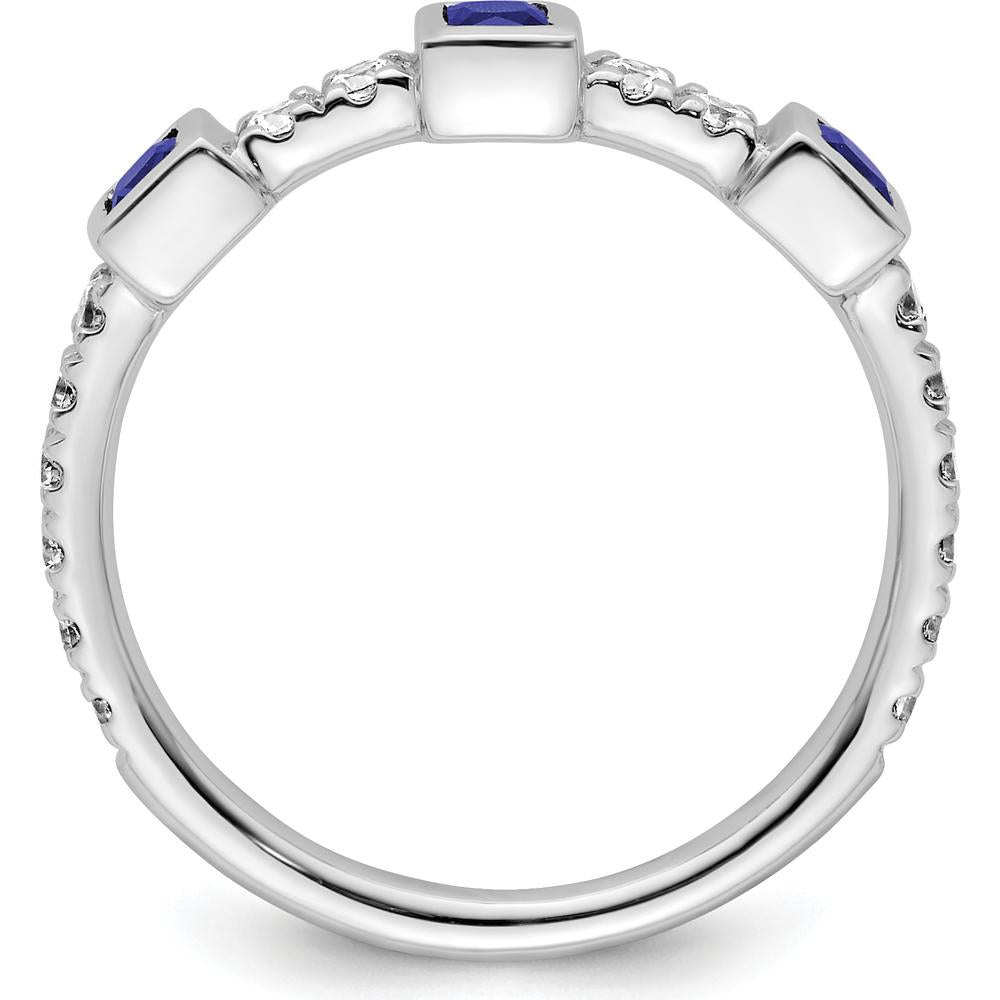 14K White Gold Band with Bezel-Set Square Sapphires and Round Prong-Set Diamonds by 0