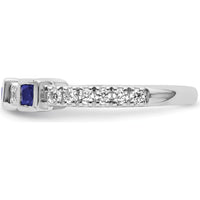 14K White Gold Band with Bezel-Set Square Sapphires and Round Prong-Set Diamonds by 0