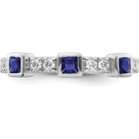 14K White Gold Band with Bezel-Set Square Sapphires and Round Prong-Set Diamonds by 0