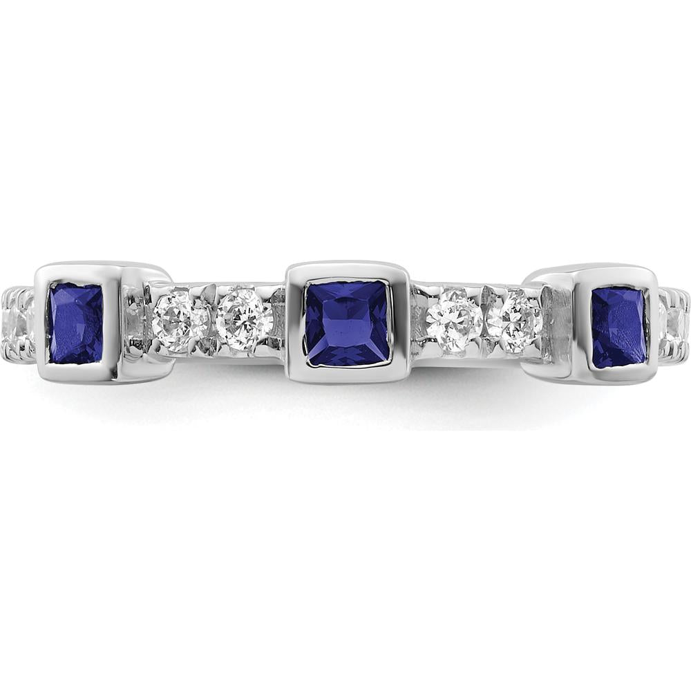 14K White Gold Band with Bezel-Set Square Sapphires and Round Prong-Set Diamonds by 0