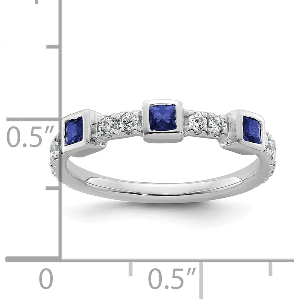 14K White Gold Band with Bezel-Set Square Sapphires and Round Prong-Set Diamonds by 0