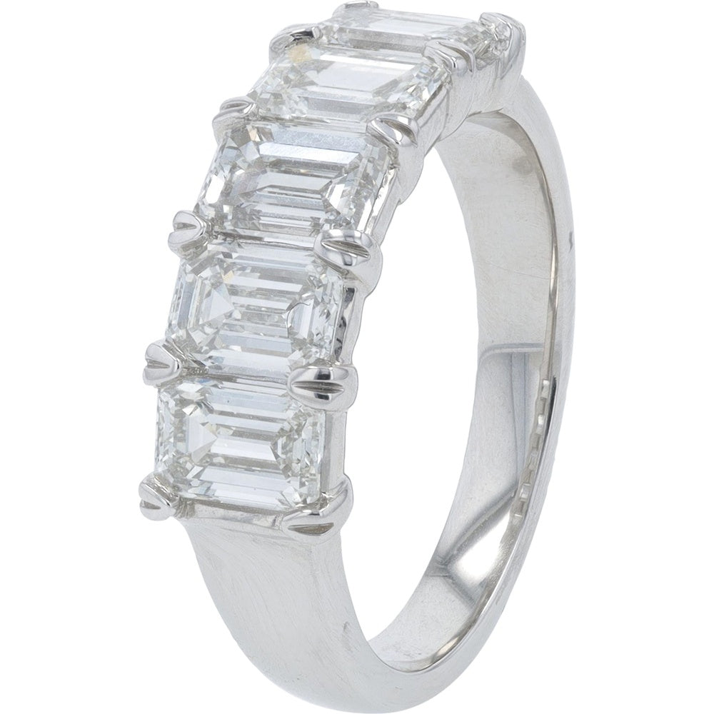 14K White Gold Band with Emerald Cut Lab Grown Diamonds - 2.50 Carat Total Diamond Weight