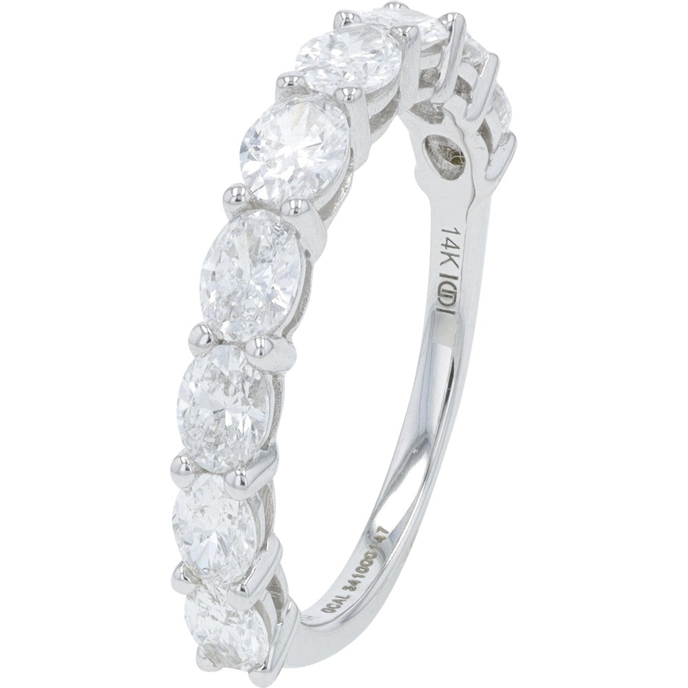 14K White Gold Band with Four-Prong Set Oval Lab Grown Diamonds - 1.50 Carat Total Diamond Weight