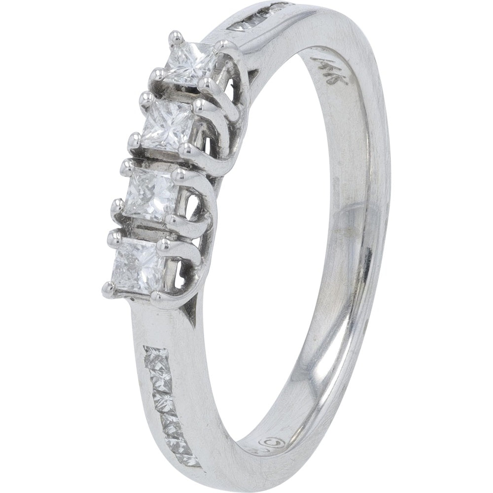 14K White Gold Band with Four-Prong Set Princess-Cut Diamonds - 0.35 Carat Total Diamond Weight