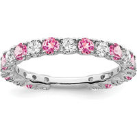 14K White Gold Band with Lab-Created Pink Sapphire and Round Diamonds - 0.16 Carat Total Gemstone Weight by 0