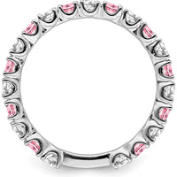 14K White Gold Band with Lab-Created Pink Sapphire and Round Diamonds - 0.16 Carat Total Gemstone Weight by 0