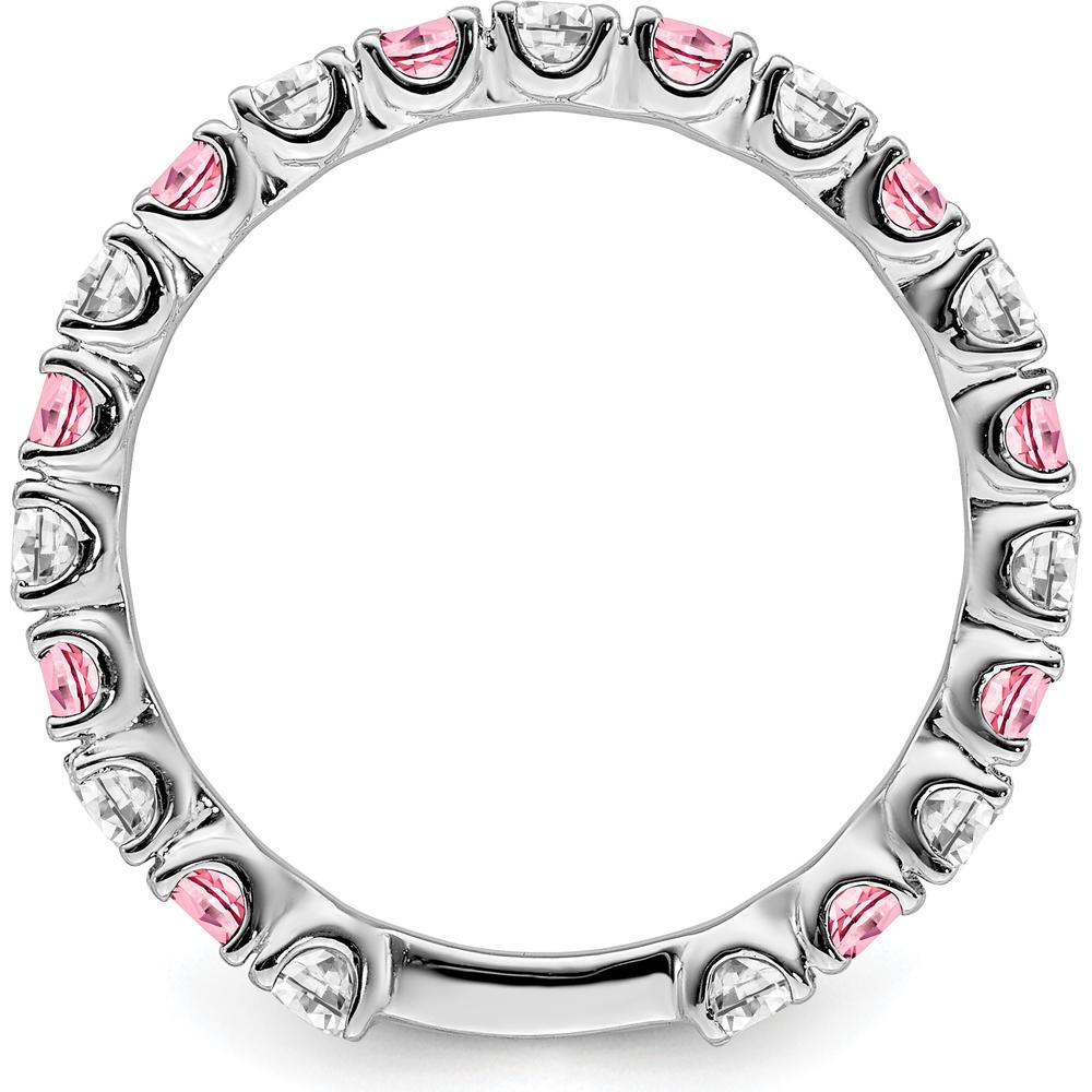 14K White Gold Band with Lab-Created Pink Sapphire and Round Diamonds - 0.16 Carat Total Gemstone Weight by 0