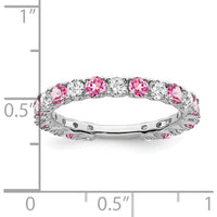 14K White Gold Band with Lab-Created Pink Sapphire and Round Diamonds - 0.16 Carat Total Gemstone Weight by 0