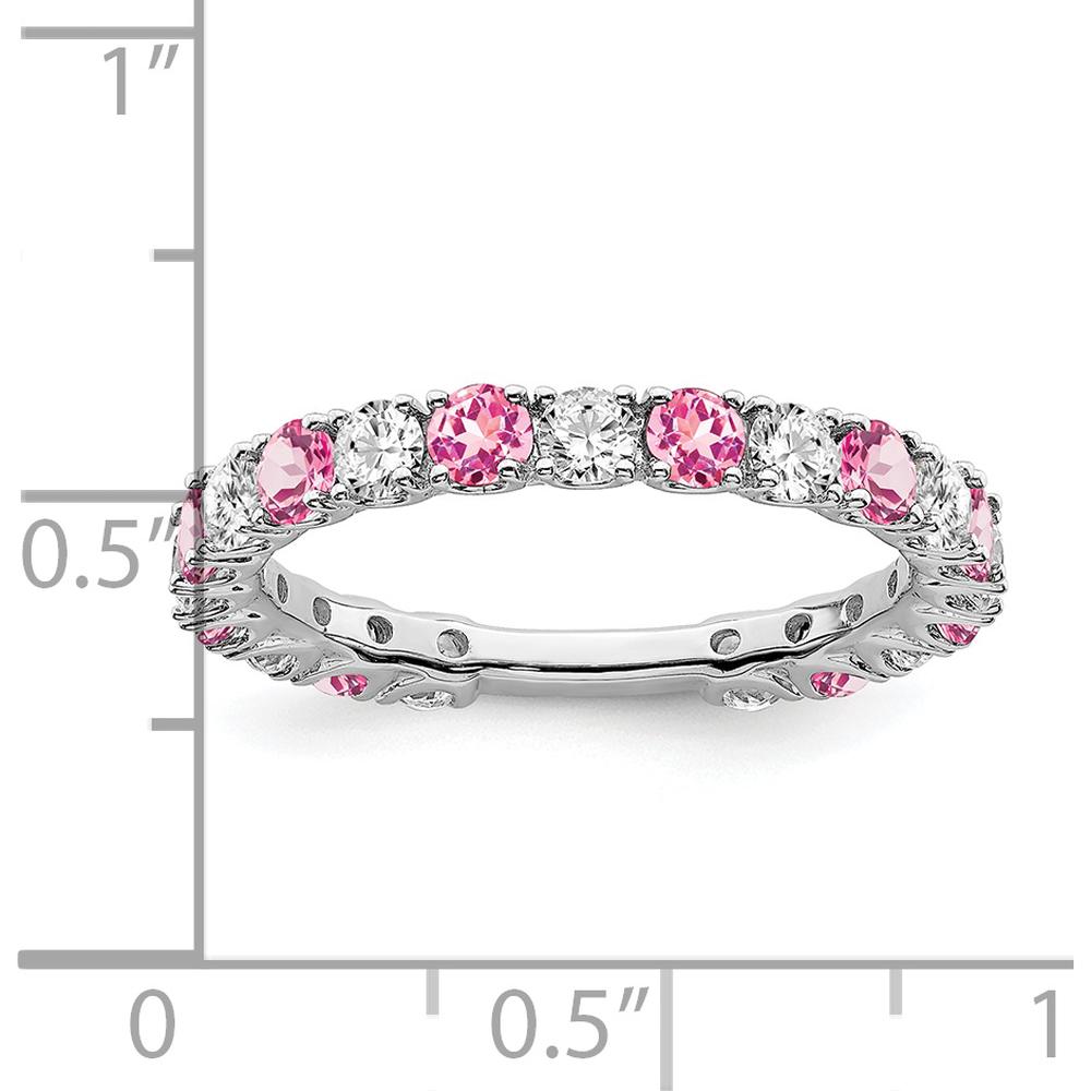 14K White Gold Band with Lab-Created Pink Sapphire and Round Diamonds - 0.16 Carat Total Gemstone Weight by 0