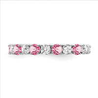 14K White Gold Band with Lab-Created Pink Sapphire and Round Diamonds - 0.16 Carat Total Gemstone Weight by 0