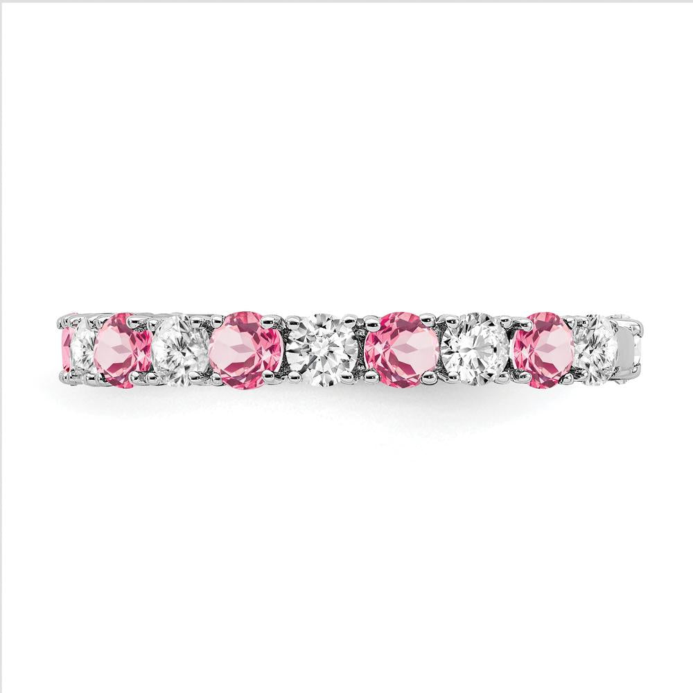 14K White Gold Band with Lab-Created Pink Sapphire and Round Diamonds - 0.16 Carat Total Gemstone Weight by 0