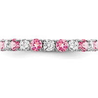 14K White Gold Band with Lab-Created Pink Sapphire and Round Diamonds - 0.16 Carat Total Gemstone Weight by 0