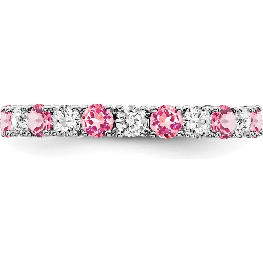 14K White Gold Band with Lab-Created Pink Sapphire and Round Diamonds - 0.16 Carat Total Gemstone Weight by 0