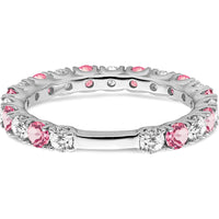 14K White Gold Band with Lab-Created Pink Sapphire and Round Diamonds - 0.16 Carat Total Gemstone Weight by 0