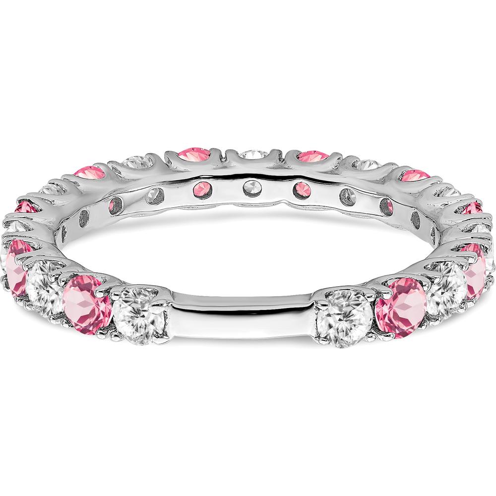 14K White Gold Band with Lab-Created Pink Sapphire and Round Diamonds - 0.16 Carat Total Gemstone Weight by 0