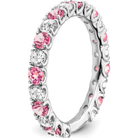 14K White Gold Band with Lab-Created Pink Sapphire and Round Diamonds - 0.16 Carat Total Gemstone Weight by 0