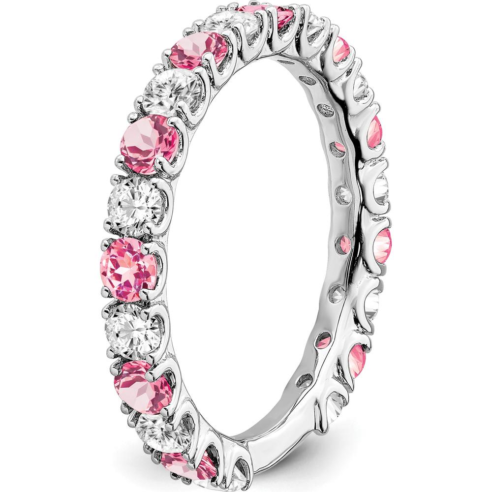 14K White Gold Band with Lab-Created Pink Sapphire and Round Diamonds - 0.16 Carat Total Gemstone Weight by 0