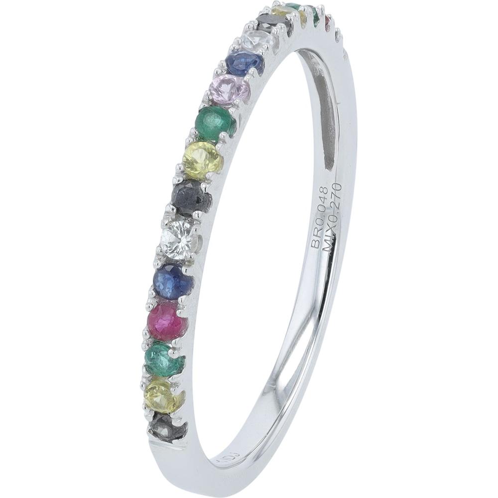 14K White Gold Band with Multi Sapphires and Diamonds - 0.27 Carat Sapphire & 0.05 Carat Diamond Total Weight