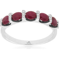 14K White Gold Band with Oval Rubies and Diamond Accent Bars - 1.20 Carat Total Ruby Weight - Royal Jewelry