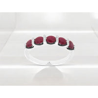 14K White Gold Band with Oval Rubies and Diamond Accent Bars - 1.20 Carat Total Ruby Weight - Royal Jewelry