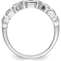 14K White Gold Band with Princess-Cut Blue Sapphires and Round Diamonds - 0.10 Carat Total Gem Weight by 0
