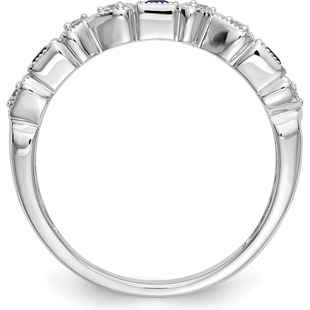 14K White Gold Band with Princess-Cut Blue Sapphires and Round Diamonds - 0.10 Carat Total Gem Weight by 0