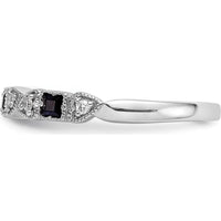 14K White Gold Band with Princess-Cut Blue Sapphires and Round Diamonds - 0.10 Carat Total Gem Weight by 0