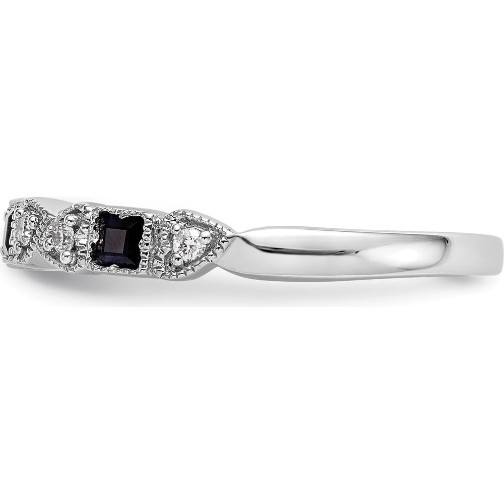 14K White Gold Band with Princess-Cut Blue Sapphires and Round Diamonds - 0.10 Carat Total Gem Weight by 0