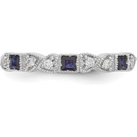 14K White Gold Band with Princess-Cut Blue Sapphires and Round Diamonds - 0.10 Carat Total Gem Weight by 0