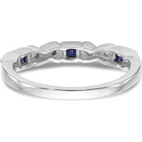 14K White Gold Band with Princess-Cut Blue Sapphires and Round Diamonds - 0.10 Carat Total Gem Weight by 0