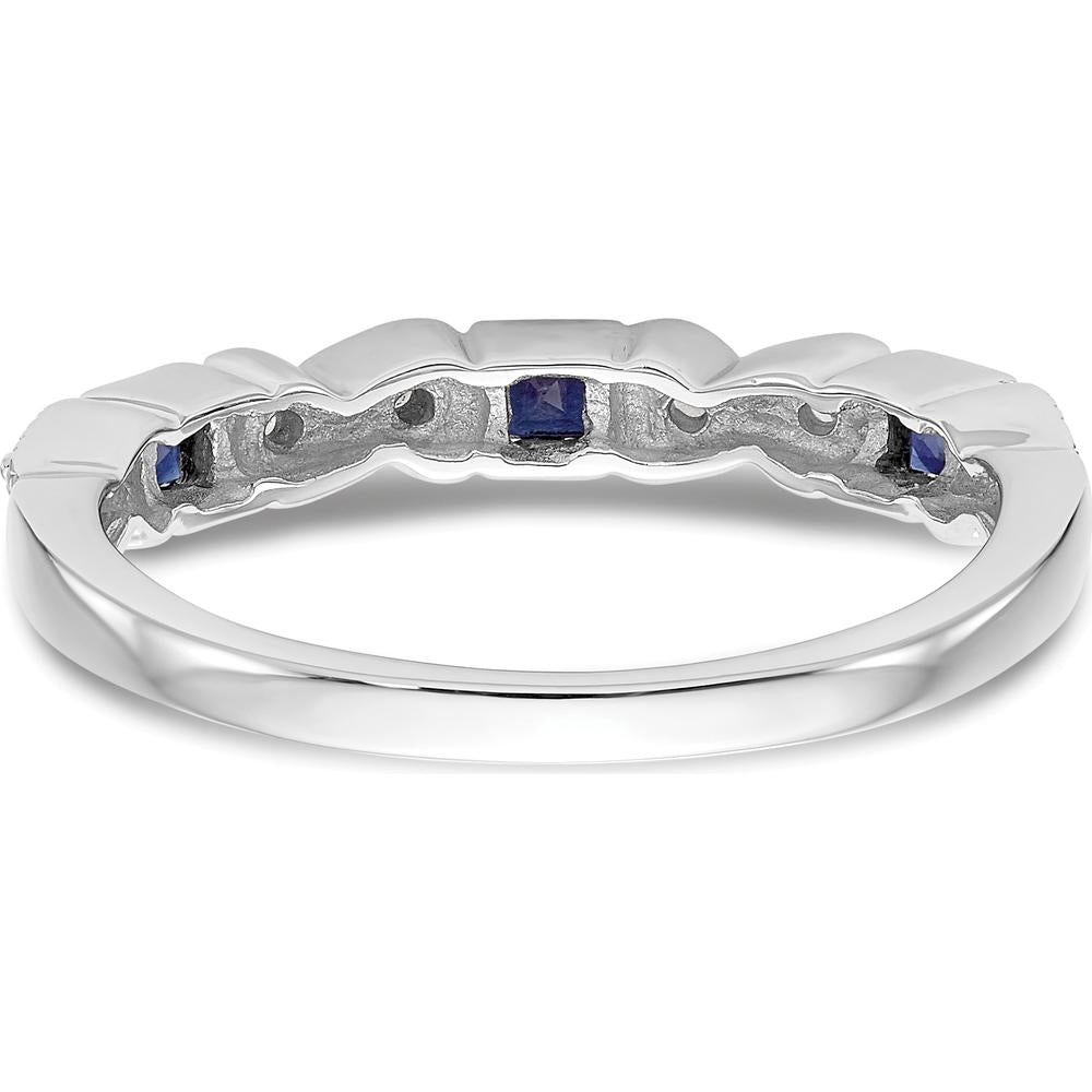 14K White Gold Band with Princess-Cut Blue Sapphires and Round Diamonds - 0.10 Carat Total Gem Weight by 0