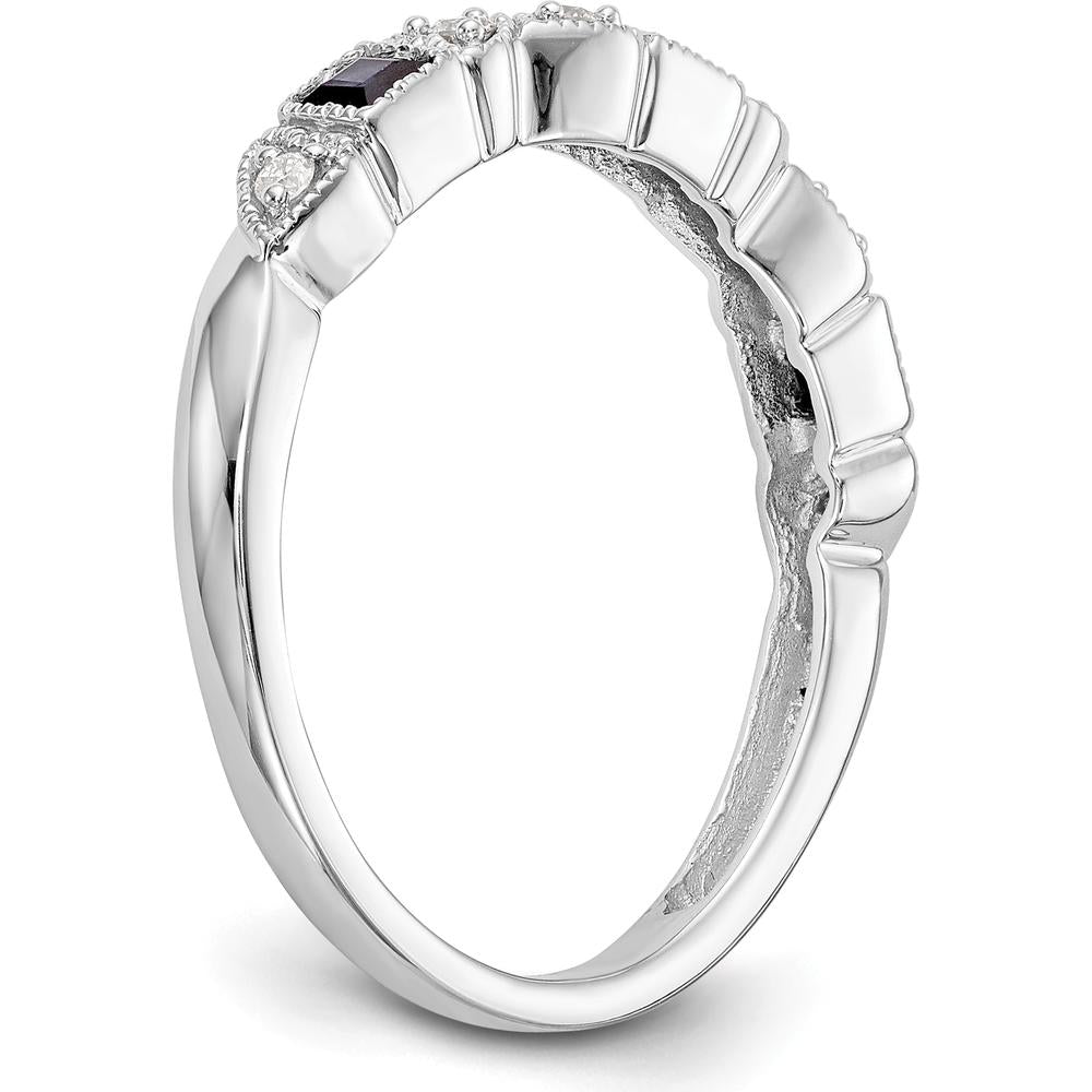 14K White Gold Band with Princess-Cut Blue Sapphires and Round Diamonds - 0.10 Carat Total Gem Weight by 0