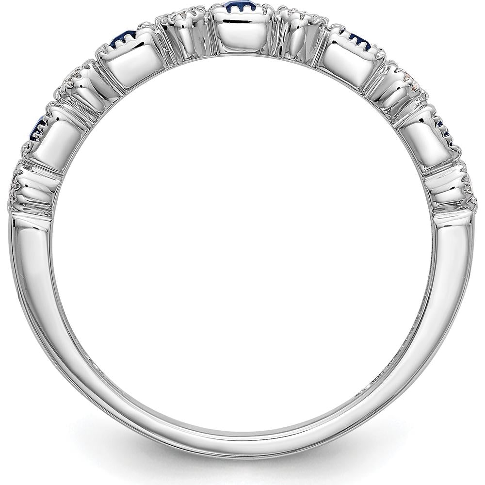 14K White Gold Band with Princess Cut Blue Sapphires and Round Diamonds - 0.10 Carat Total Gem Weight by 0