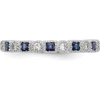 14K White Gold Band with Princess Cut Blue Sapphires and Round Diamonds - 0.10 Carat Total Gem Weight by 0