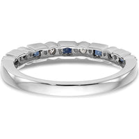14K White Gold Band with Princess Cut Blue Sapphires and Round Diamonds - 0.10 Carat Total Gem Weight by 0