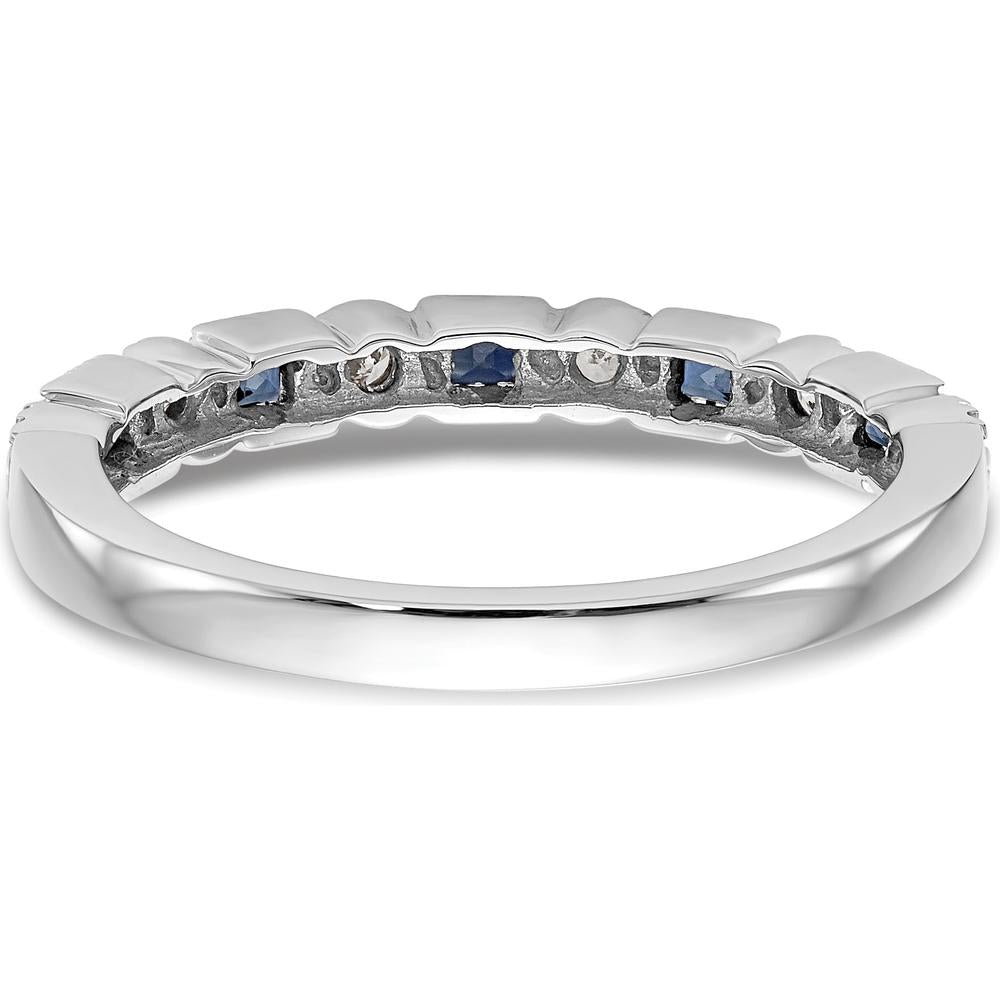 14K White Gold Band with Princess Cut Blue Sapphires and Round Diamonds - 0.10 Carat Total Gem Weight by 0