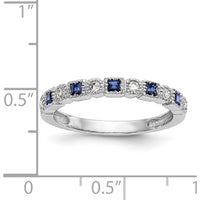 14K White Gold Band with Princess Cut Blue Sapphires and Round Diamonds - 0.10 Carat Total Gem Weight by 0