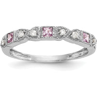 14K White Gold Band with Princess Cut Pink Sapphires and Round Diamonds - 0.095 Carat Total Gem Weight by 0
